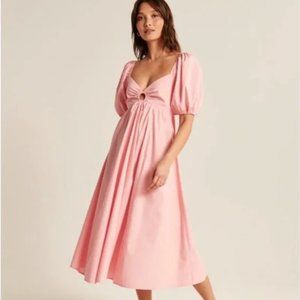 Abercrombie O-Ring Puff Sleeve Midi Dress, Pink, Size S, NWT